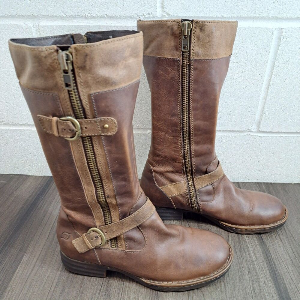 Born Brown Leather Mid-Calf Combat Boots